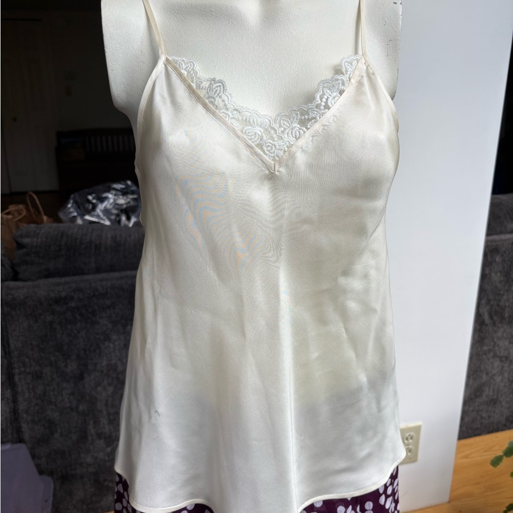 Cream Lace Trim Silk Camisole